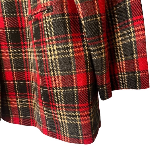 Vintage 90s wool blend single breasted plaid blazer red black tan lined 18 - Picture 7 of 11